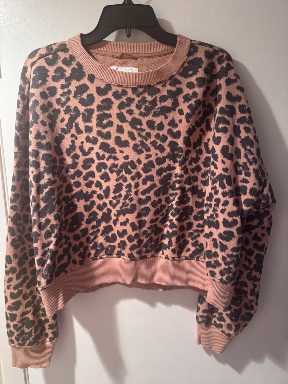aerie Pink and Black Leopard Crewneck Sweater
